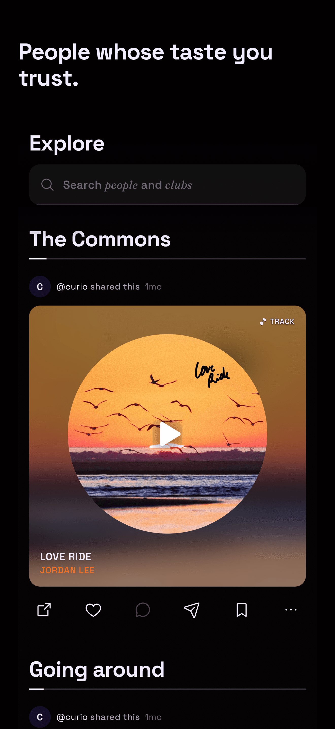 صفحة الاستكشاف: البحث عن الأشخاص، ثم The Commons، الخلاصة المنتقاة يدوياً